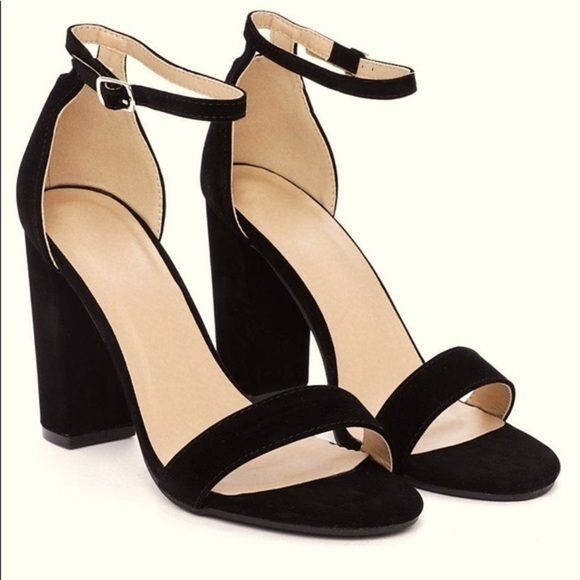 Faux Suede Strappy Block Heels - Picture 1 of 12